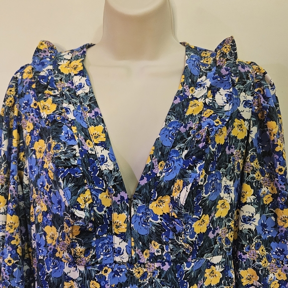 Code x Mode Blue/Yellow Multi-Color Floral Prairie Core Ruffle Maxi Dress, Large - Picture 5 of 16